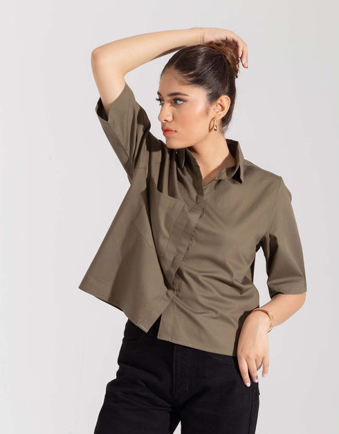 CROPPED PATCH POCKET SHIRT